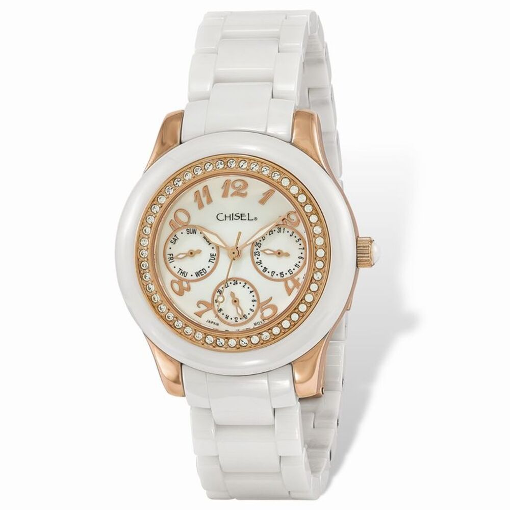 Chisel Ladies Rose IP-plated White Dial Ceramic Watch